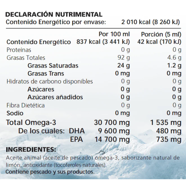 Omega-3 DHA, Aceite de Pescado sabor Limón (240 ml), Lysi