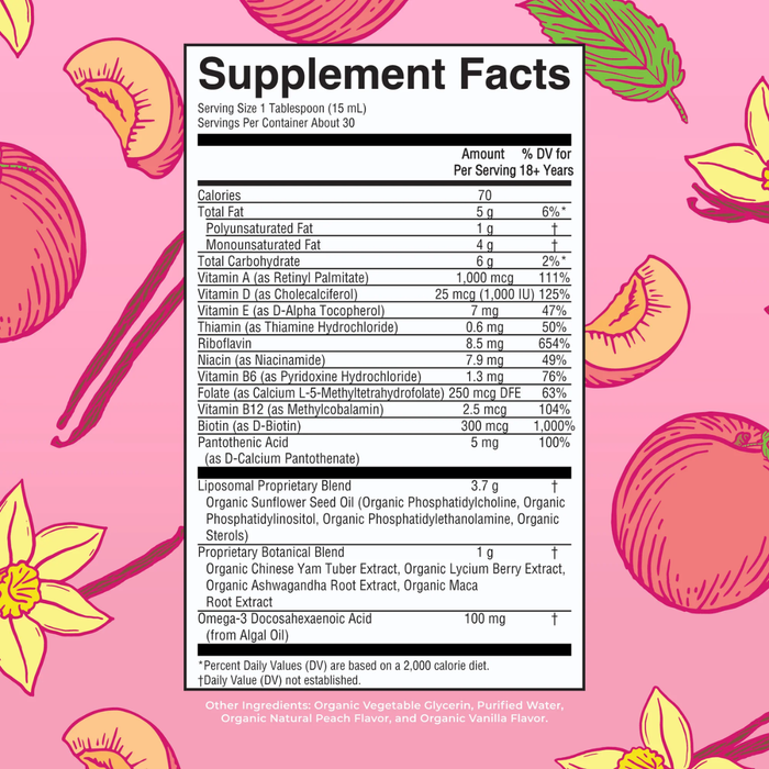 Multivitaminico Liposomal Organico para Mujeres Sabor Vainilla Durazno 450 ml (15.22 fl oz), Mary Ruth's