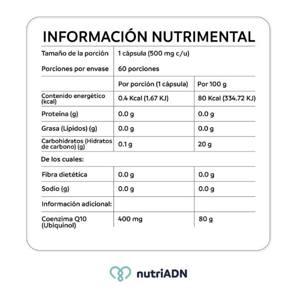 CoQ10,  Energía Celular y Protección Antioxidante (60 caps), NutriADN