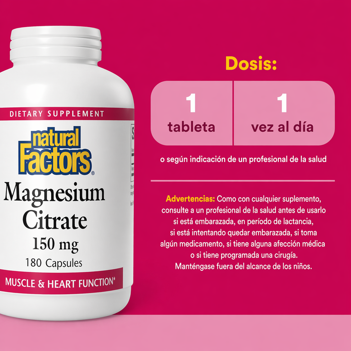 Citrato de Magnesio 150 mg (180 caps), Natural Factors
