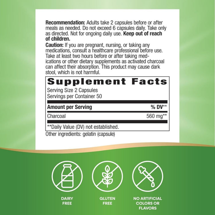 Carbón Activado Vegetal 560 mg (100 caps), Nature's Way