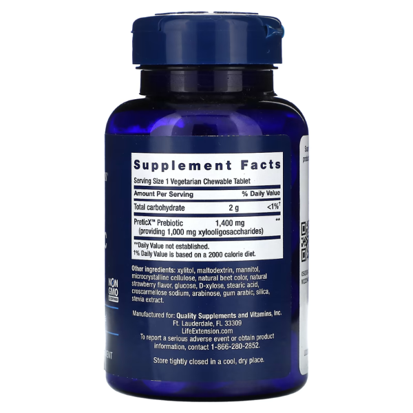 FLORASSIST® Prebiotico Sabor Fresa (60 tab vegs masticables), Life Extension