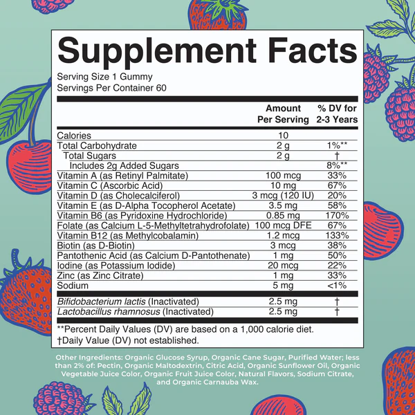 Multivitaminico y Postbiotico para Niños, Moras y Cereza (60 gomitas), Mary Ruth´s