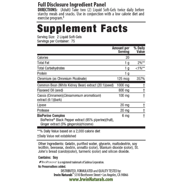 3 en 1 Bloqueador de Carbohidratos MAX (150 softels), Irwin Naturals