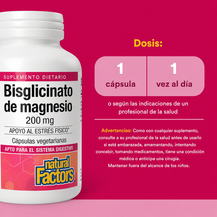 Glicinato de Magnesio 200 mg (120 vcap), Natural Factors