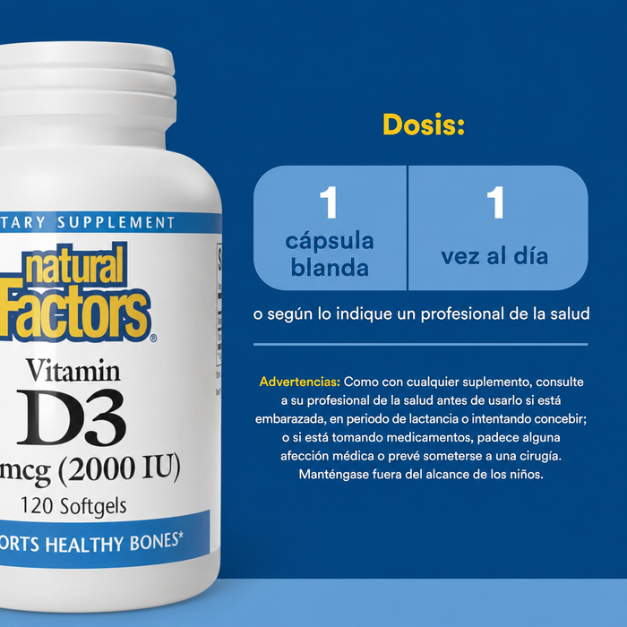 Vitamina D3 50 mcg (2,000 IU) (120 softgels), Natural Factors