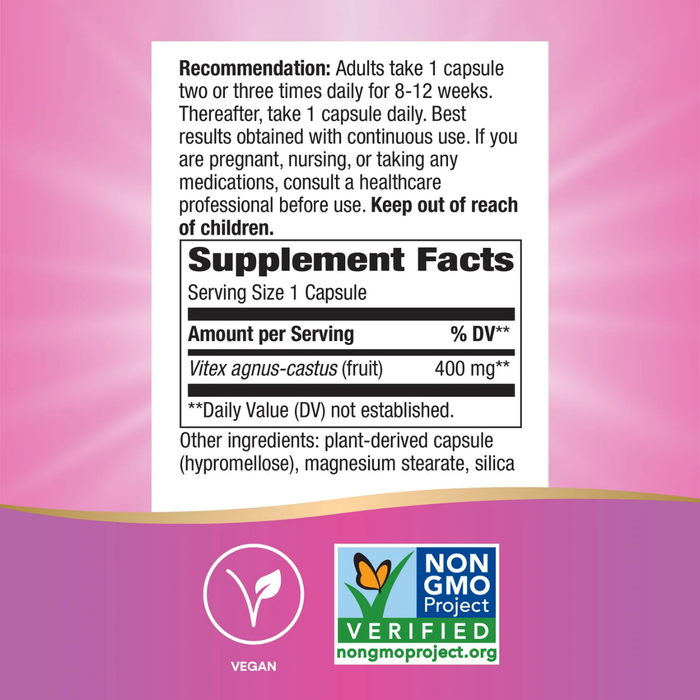 Apoyo Menstrual Vitex 400 mg (100 veg caps), Nature's Way