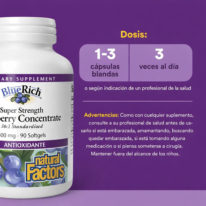 Concentrado de Arándano de Máxima Potencia 500 mg BlueRich® (90 softels), Natural Factors