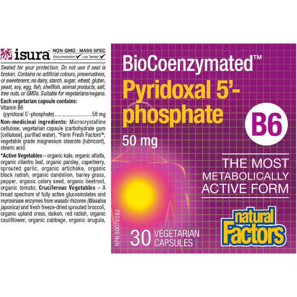 Pyridoxal 5'-phosphate 50 mg BioCoenzymated® (30 vcap), Natural Factors
