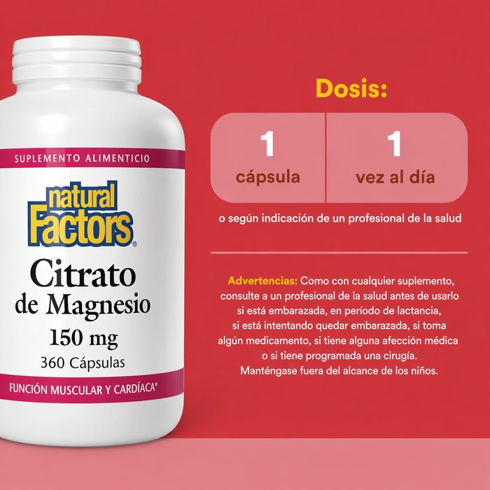 Citrato de Magnesio 150 mg (360 caps), Natural Factors