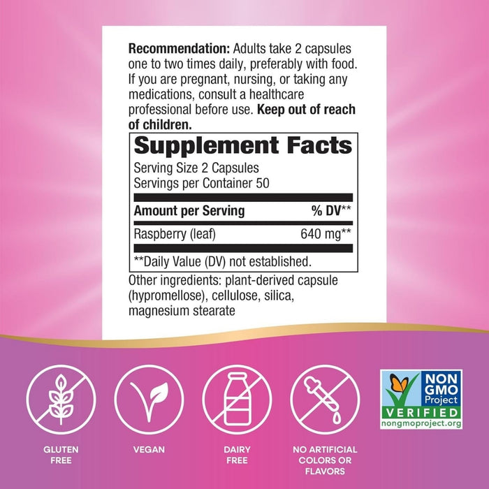 Hoja de Frambuesa 640 mg Salud Femenina (100 veg caps), Nature's Way