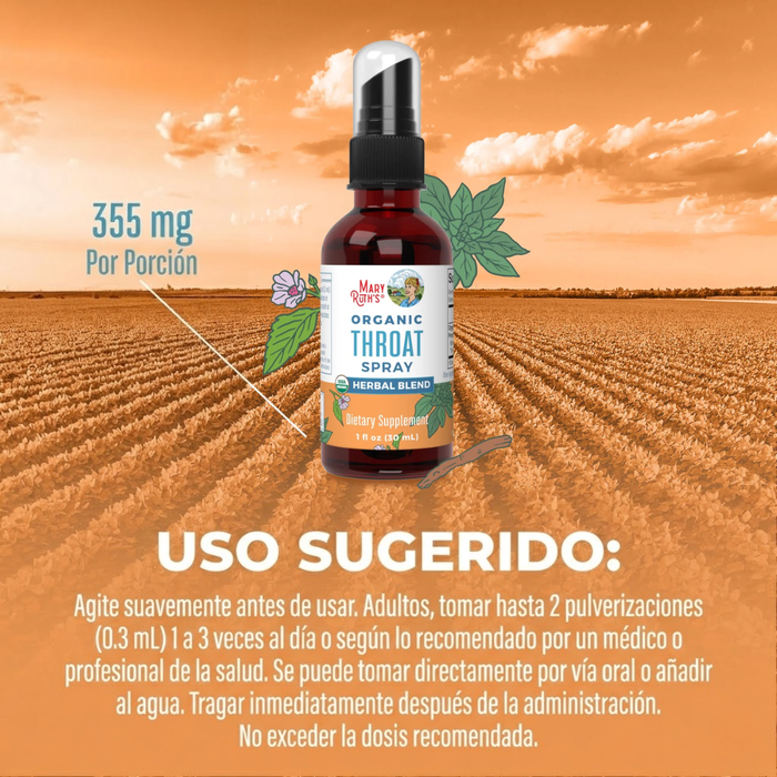 Spray para Garganta Orgánico Sin Sabor (1 fl oz 30 ml), MaryRuth's