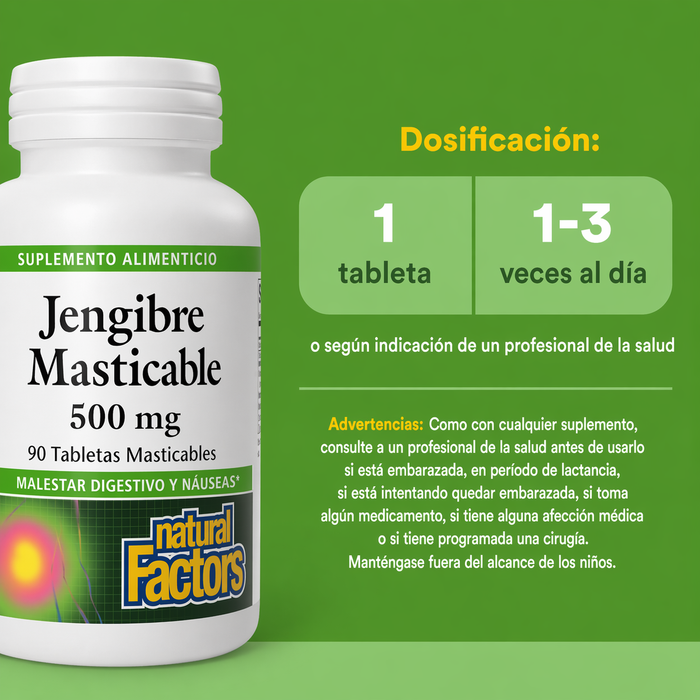 EX Jengibre 500 mg (90 tabs masticables), Natural Factors