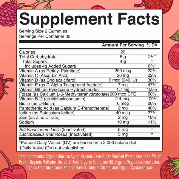 Kids Organic Multivitamin + Postbiotic Gummies/kids multi + posbiotic organic gummies/60 Mary Ruths Gummies