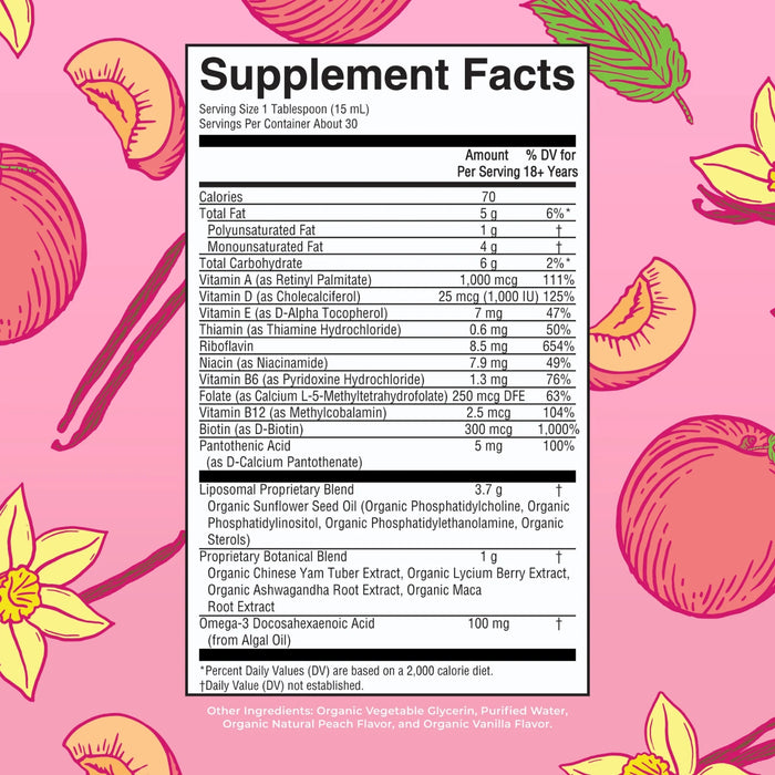 Multivitaminico Liposomal Organico para Mujeres Sabor Vainilla Durazno 450 ml (15.22 fl oz), Mary Ruth's