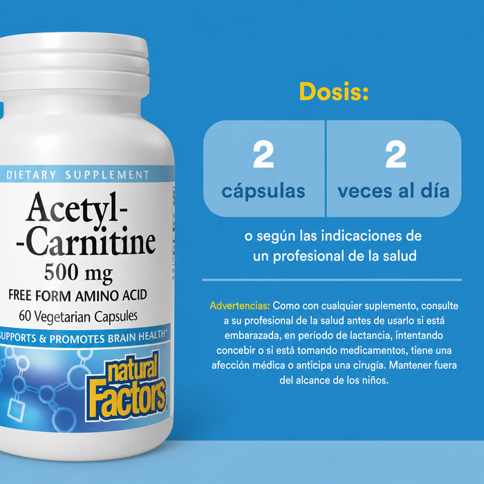 Acetil-L-Carnitina 500 mg (60 vcap), Natural Factors