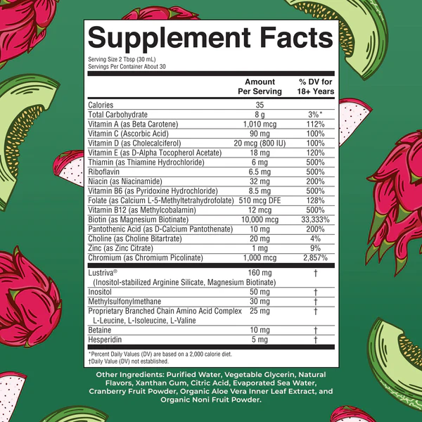 Multivitaminico Matutino + Crecimiento del Cabello Sabor Pitaya-Melon, Liquido (30 oz/ 887 ml), Mary Ruth´s