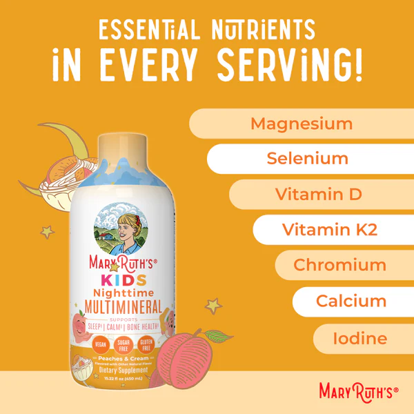 Multimineral Nocturno para Niños Sabor Durazno Cremoso, Liquido (15.22 fl oz 450 ml), Mary Ruth's