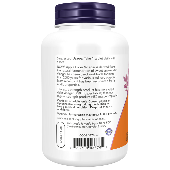 Vinagre de Sidra de Manzana, Extra Fuerza 750mg (180 tabs)