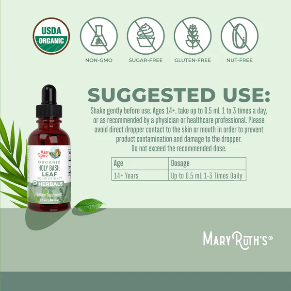 Hoja de Albahaca Sagrada Orgánica, Liquido (1 fl oz/30ml), Mary Ruth´s