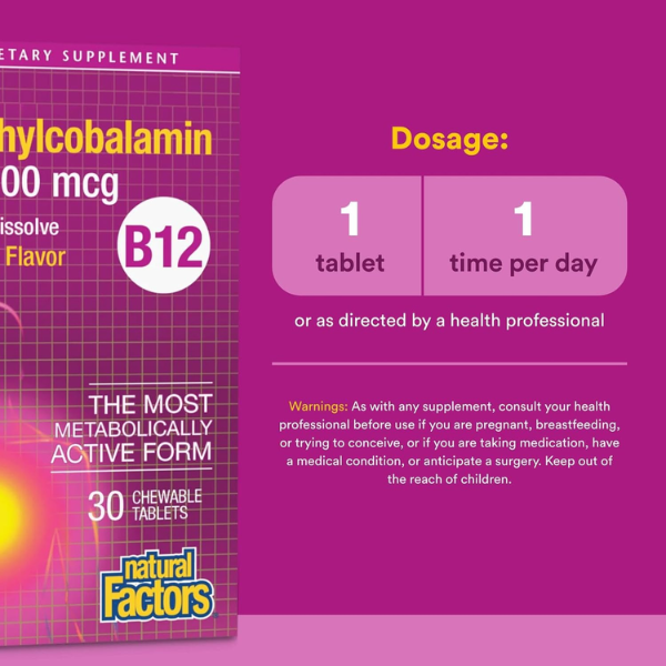 B12 Metilcobalamina 10,000 mcg Masticable (30 tabs), Natural Factors