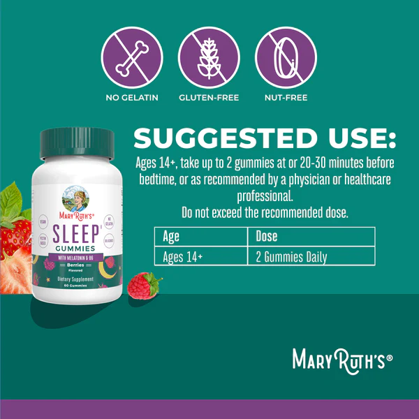 Melatonina 5mg Sabor Frutos Rojos (60 gomitas), Mary Ruth´s