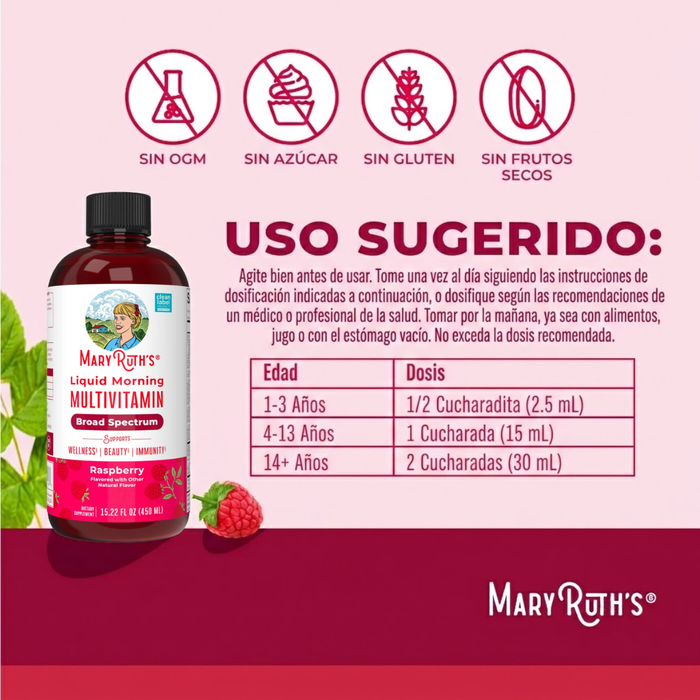 Multivitaminico Matutino Sabor Frambuesa, Liquido 450 ml (15.22 fl oz), Mary Ruth's