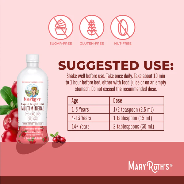Multimineral Nocturno Sabor Arandano, Liquido (32oz/946ml), Mary Ruth´s