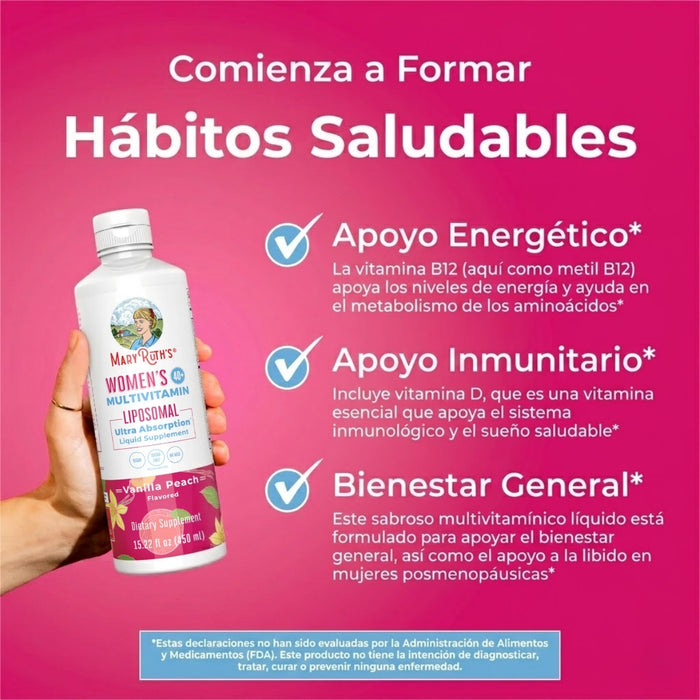 Multivitamínico Liposomal para la Salud Energética de la Mujer 40+ Sabor Vainilla Melocotón, Líquido 450 ml | Mary Ruth's