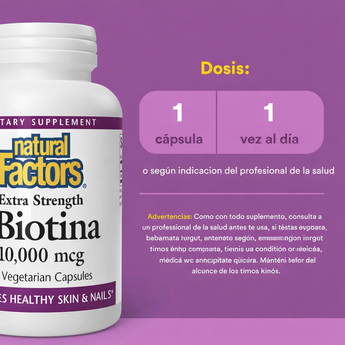 Biotina Extra Fuerza 10,000 mcg (60 vcap), Natural Factors