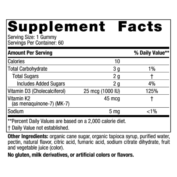 Vitamina D3+K2 Sabor Granada (60 gomitas), Nordic Naturals