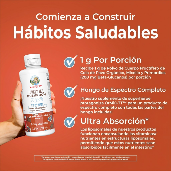 Hongo de Cola de Pavo Liposomal Sabor Chocolate (7.6 fl oz 225 ml), MaryRuth's