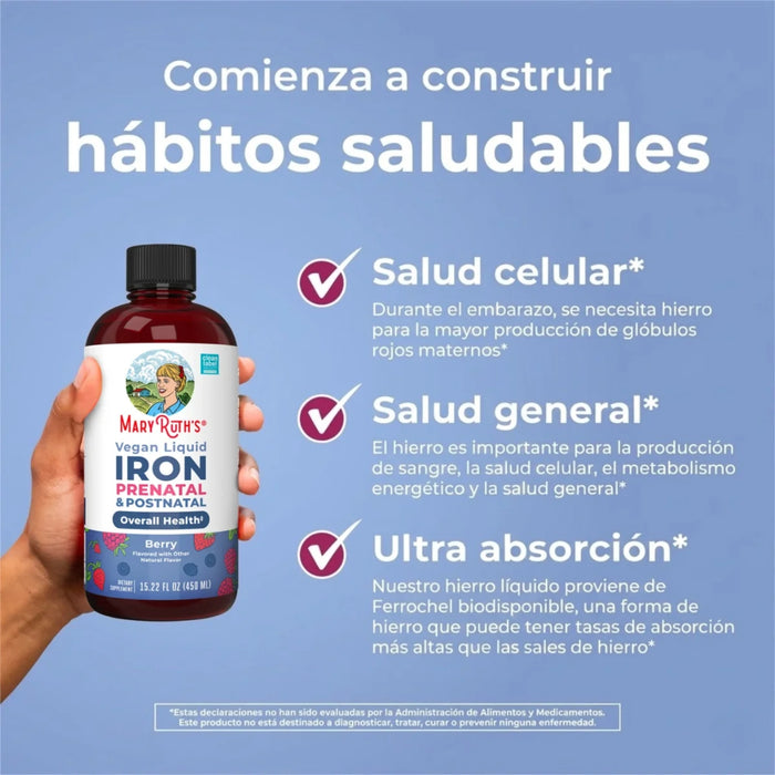 Hierro Prenatal y Posnatal Sabor Frutos Rojos, Liquido 450 ml (15.22 fl oz), Mary Ruth's