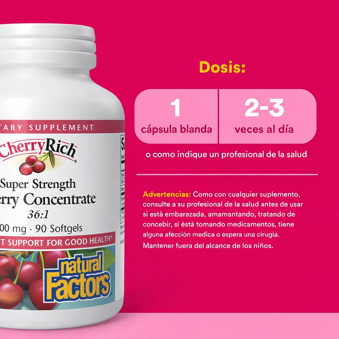 Concentrado de Cereza Alta Potencia 500 mg CherryRich® (90 softgels), Natural Factors