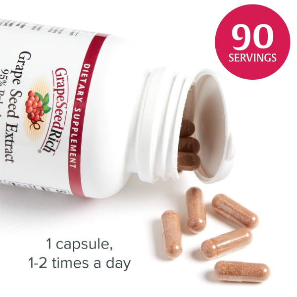 Extracto de Semilla de Uva 100 mg GrapeSeedRich® (90 veg caps), Natural Factors