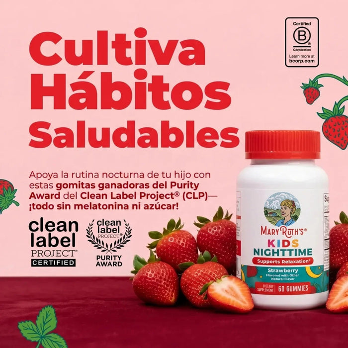 2X1 Ayuda para Dormir para Niños sin Melatonina sabor Fresa (60 gomitas), MaryRuth's