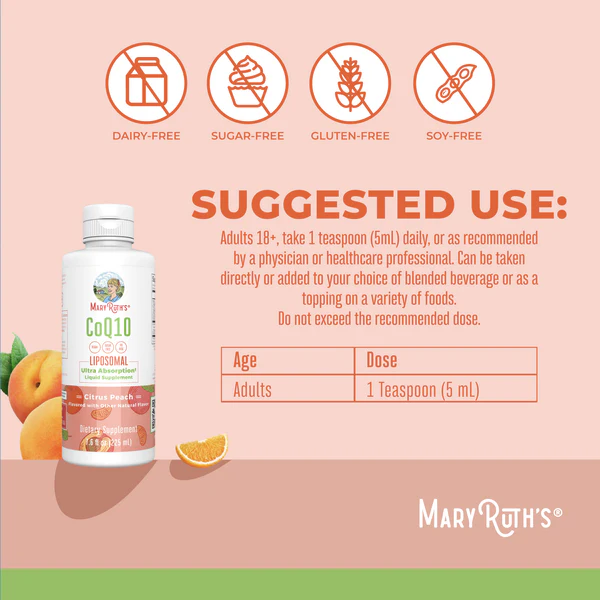 CoQ10 Liposomal Sabor Melocotón Cítrico (7.5 fl oz/225ml), Mary Ruth´s
