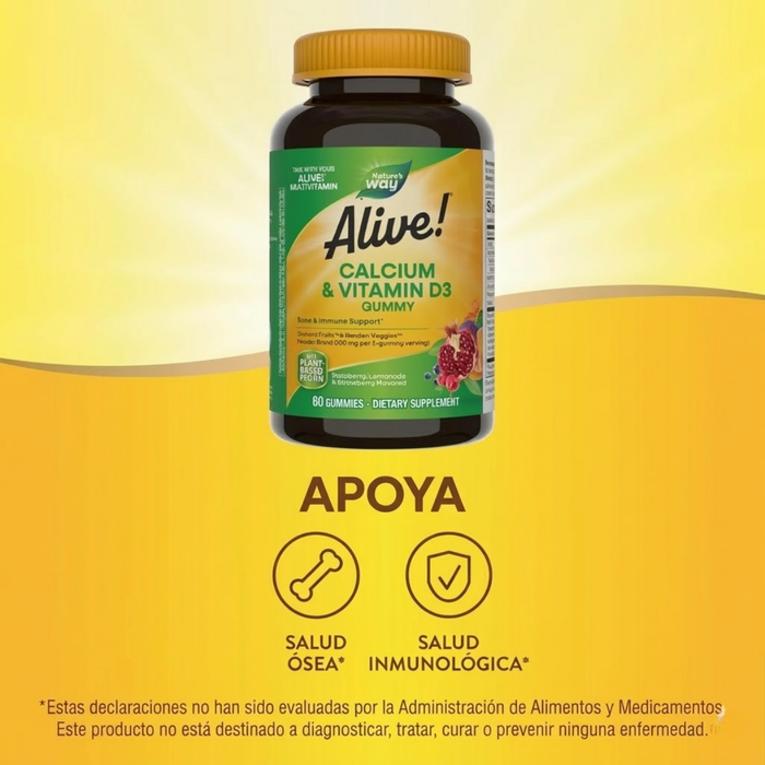 Calcio + Vitamina D3 Alive!® (60 gomitas), Nature's Way
