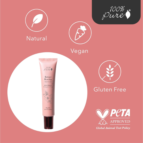 Crema Facial de Retinol y Rosa Mosqueta (1.4 oz 40 ml), 100% Pure