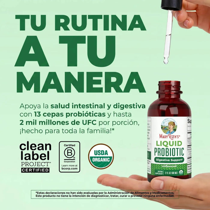 Probiótico Orgánico Líquido para la Salud Intestinal (60 ml / 2 fl oz) | Mary Ruth's