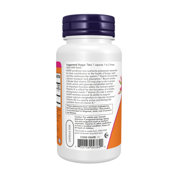 Vitamina D3 1000 IU K2 45 mcg (120 veg caps)