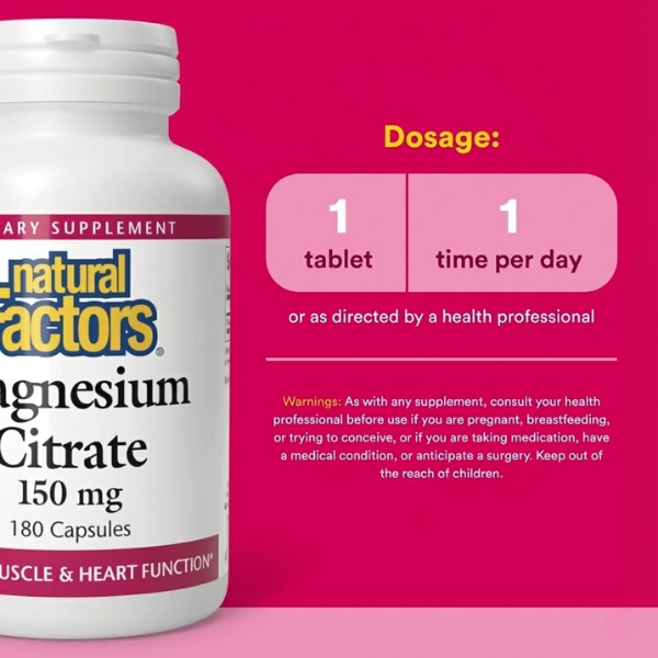 Citrato de Magnesio 150 mg (180 caps), Natural Factors