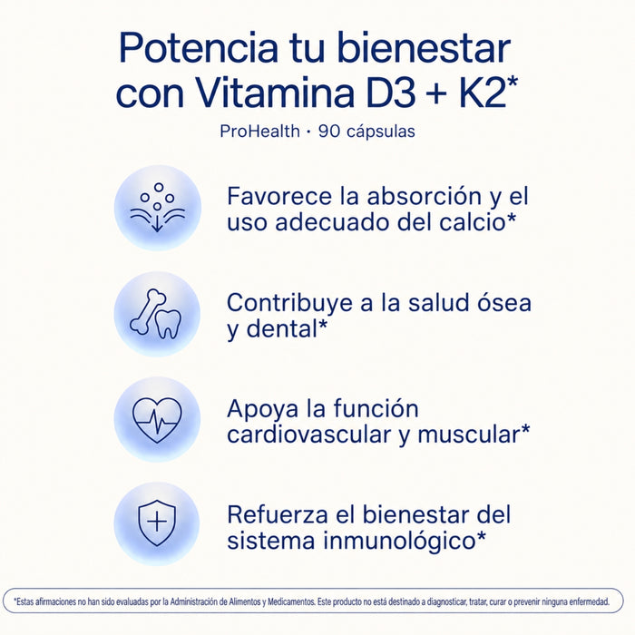 Vitamina D3 + K2 (90 caps), Prohealth