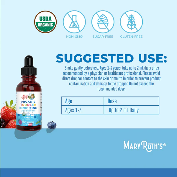 Organic Ionic Zinc Toddler Liquid Drops 2oz (60ml) Mary Ruth