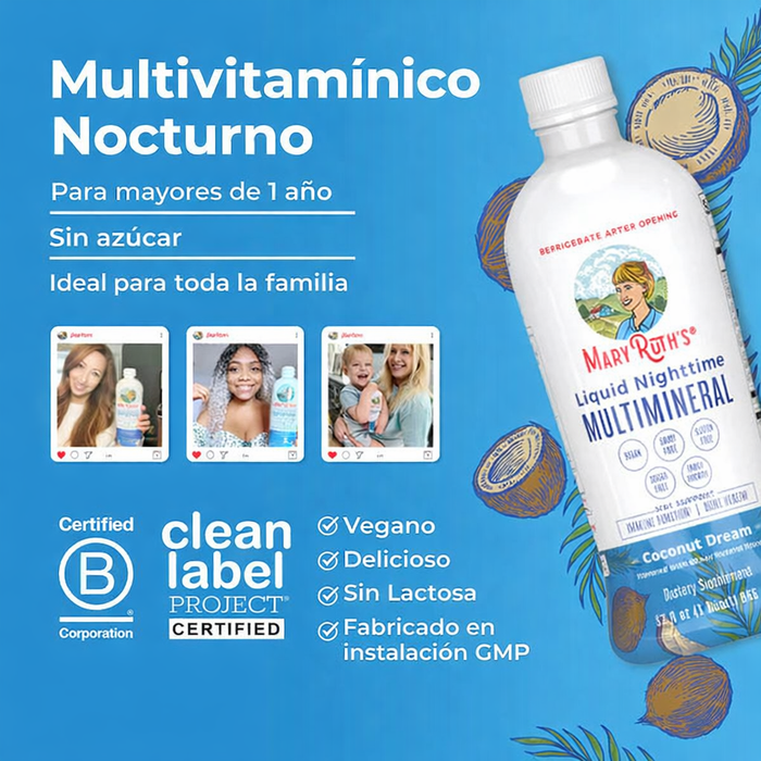 Multimineral Nocturno Sabor Coco, Liquido 450 ml (15.22 fl oz), Mary Ruth's