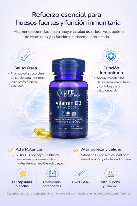 Vitamina D3 125 mcg 5000 UI (60 softgels), Life Extension