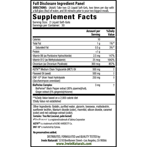 Control del Hambre del Intestino al Cerebro (60 softgels), Irwin Naturals