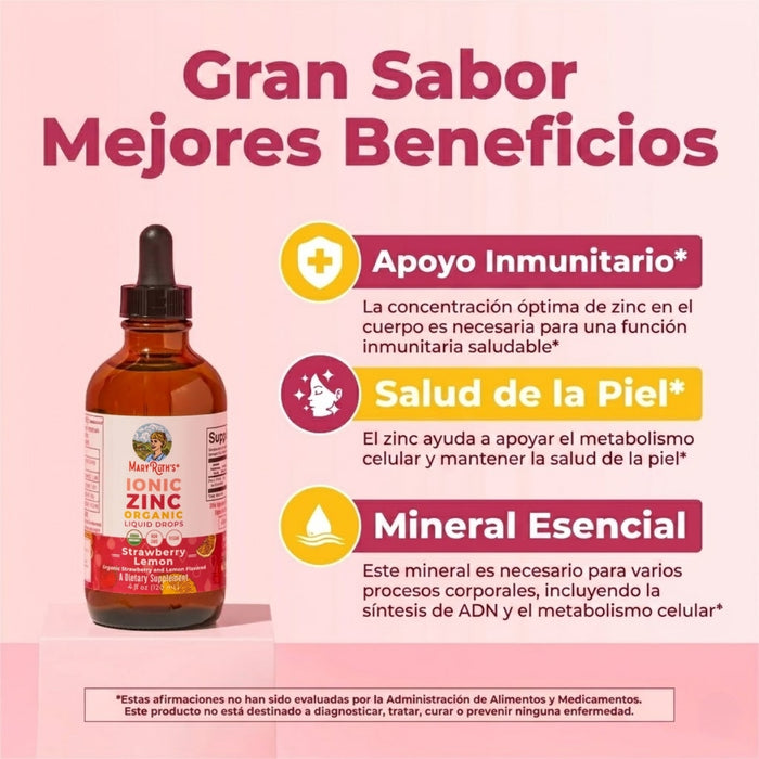 Zinc Ionico Sabor Fresa Limon, Liquido 120 ml (4 fl oz), Mary Ruth's