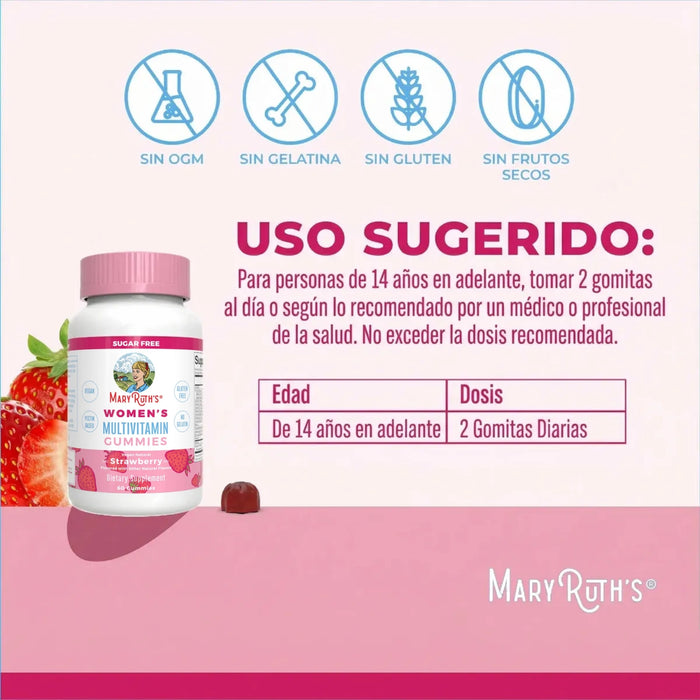 Multivitaminico Para Mujeres Sabor Fresa (60 gomitas), Mary Ruth´s