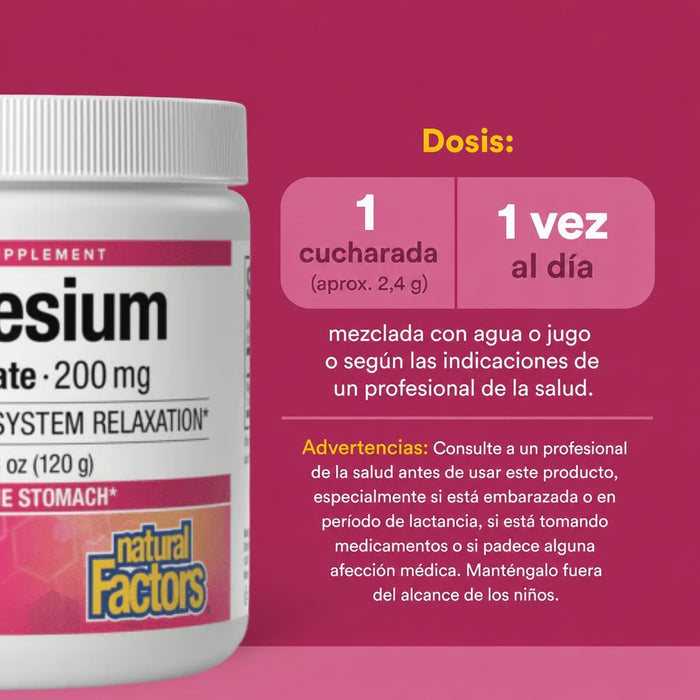 Glicinato de Magnesio 200 mg (4.23 oz 120 mg), Natural Factors